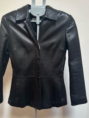 Jones New York Black Leather Zip-Front Jacket